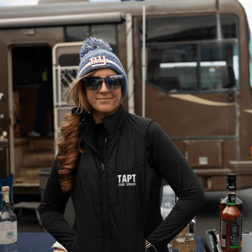Female bartender for Giants tailgate party at Metlife Stadium